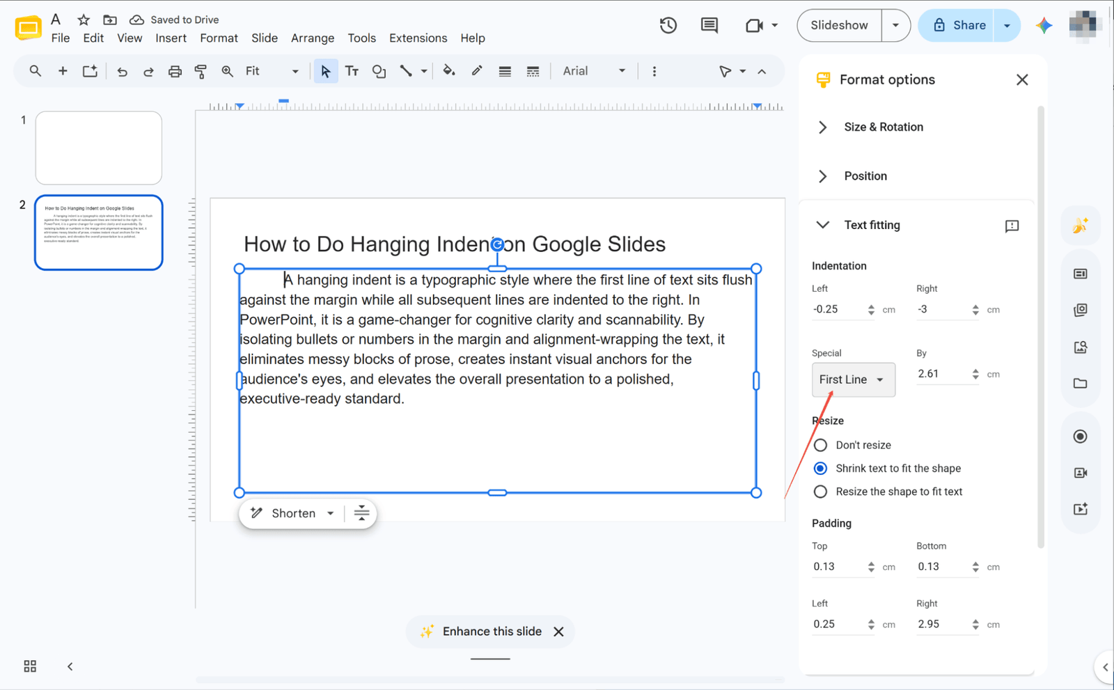 applying indent effects