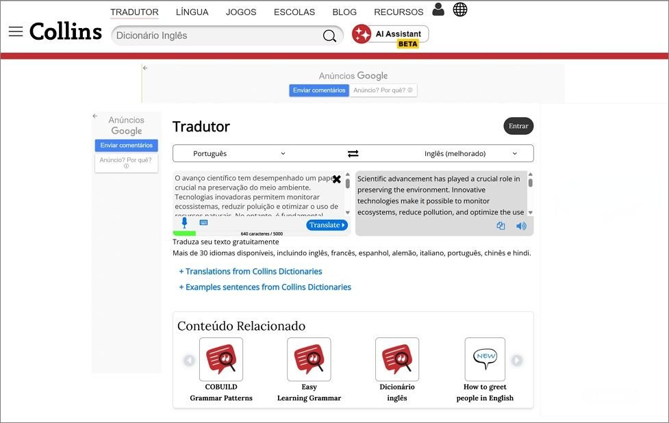 Tradutor IA Collins Dictionary