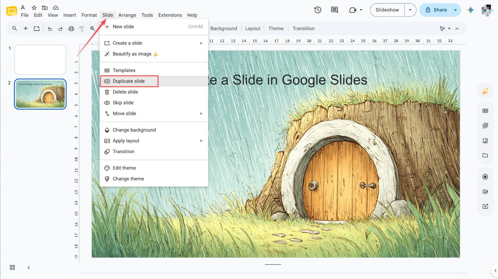 duplicate via menu bar