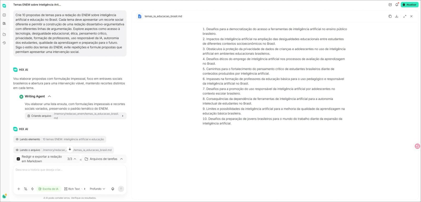 Gerar temas de redação ENEM com IA