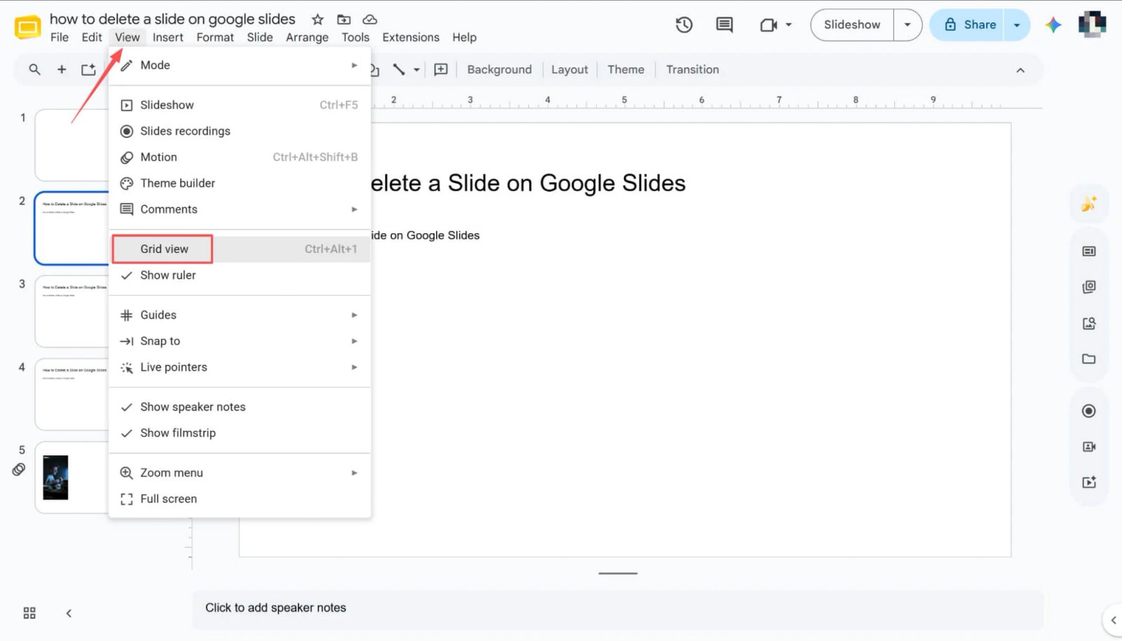 Rasterweergave in Google Slides