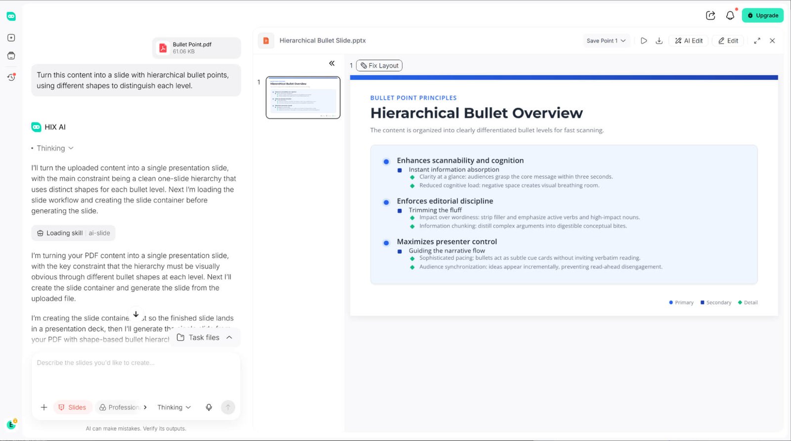 agent de diapositives hix ai