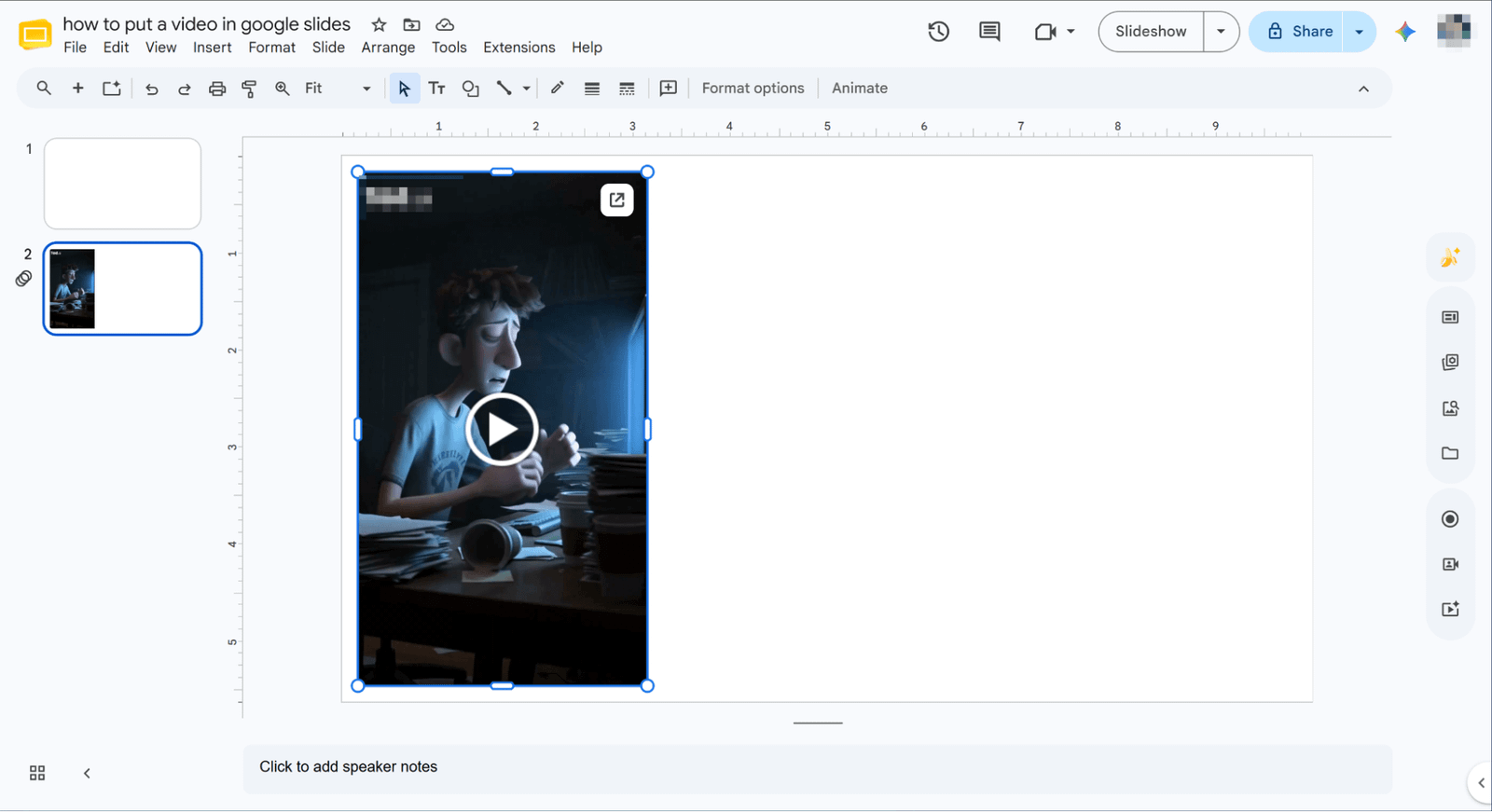 insérer une vidéo dans Google Slides