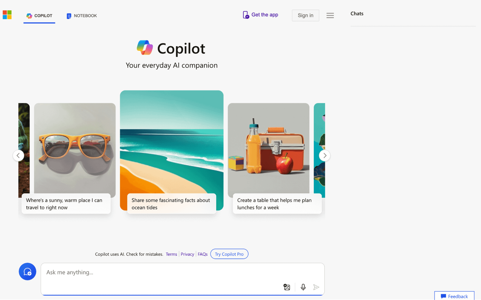 Microsoft Copilotのインターフェース