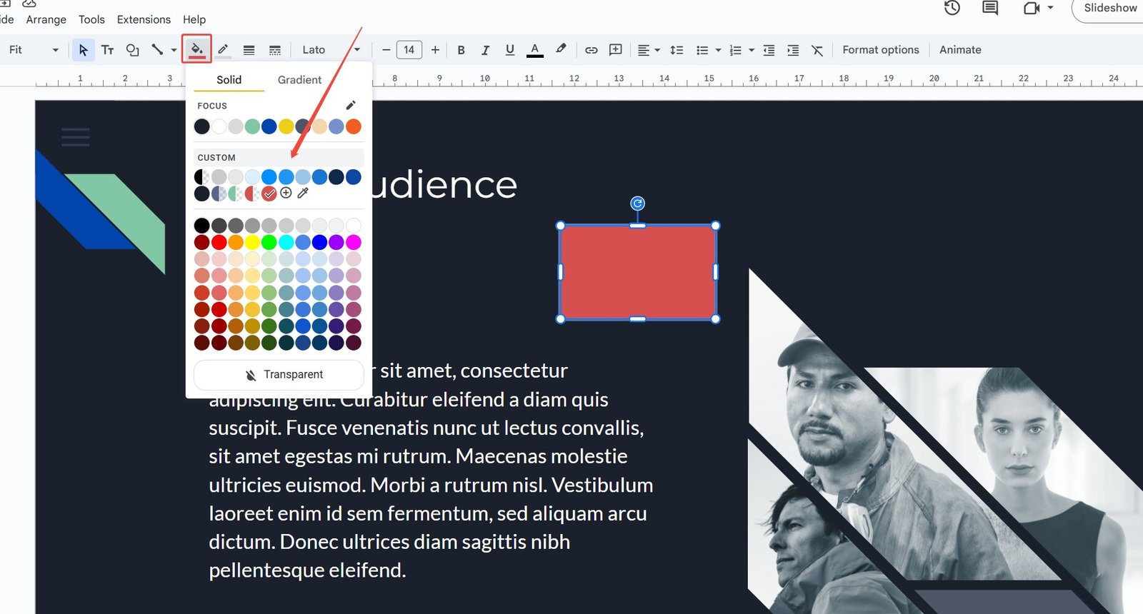 Ouvrir le menu Couleur de remplissage