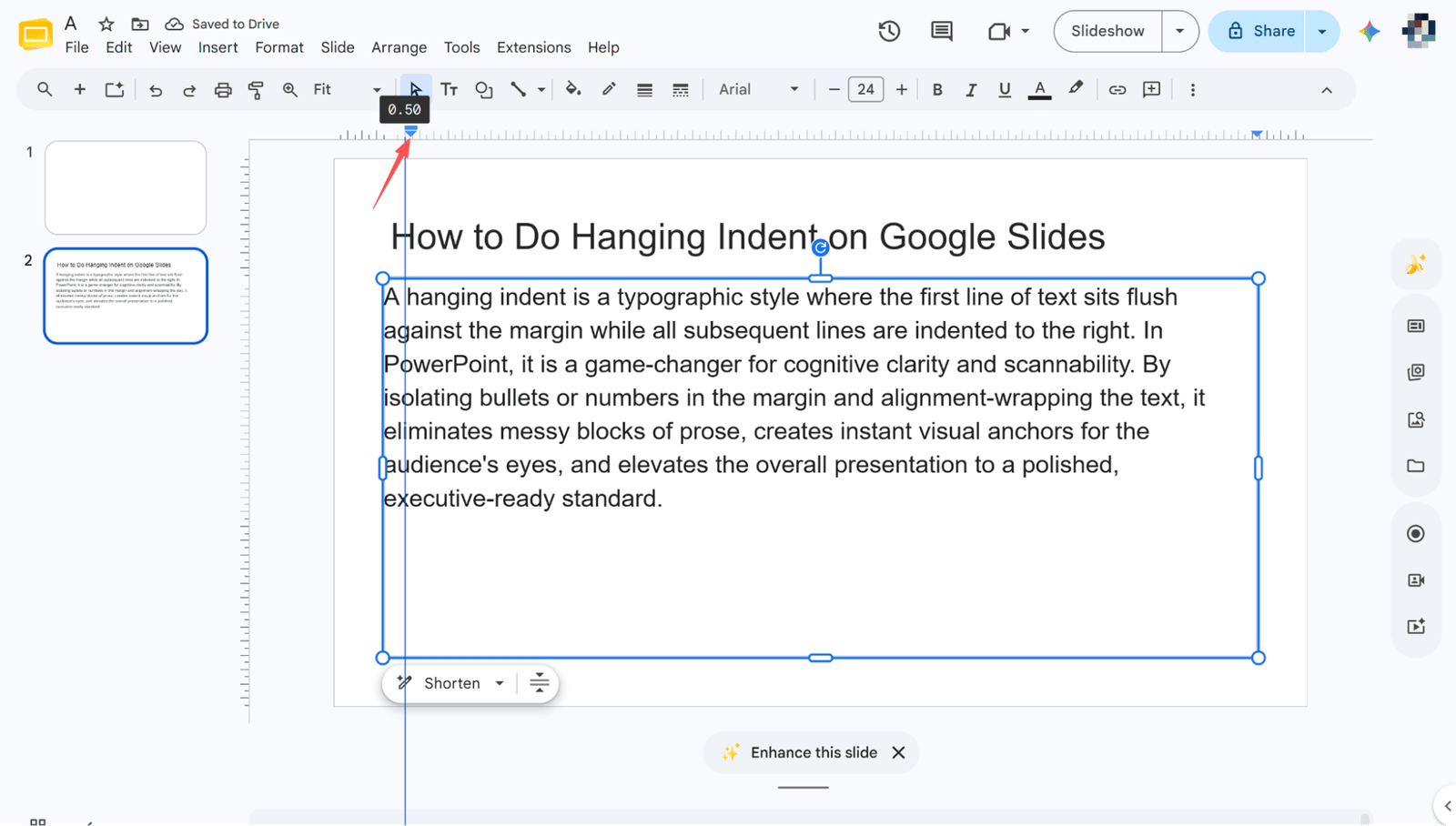 setting the indent